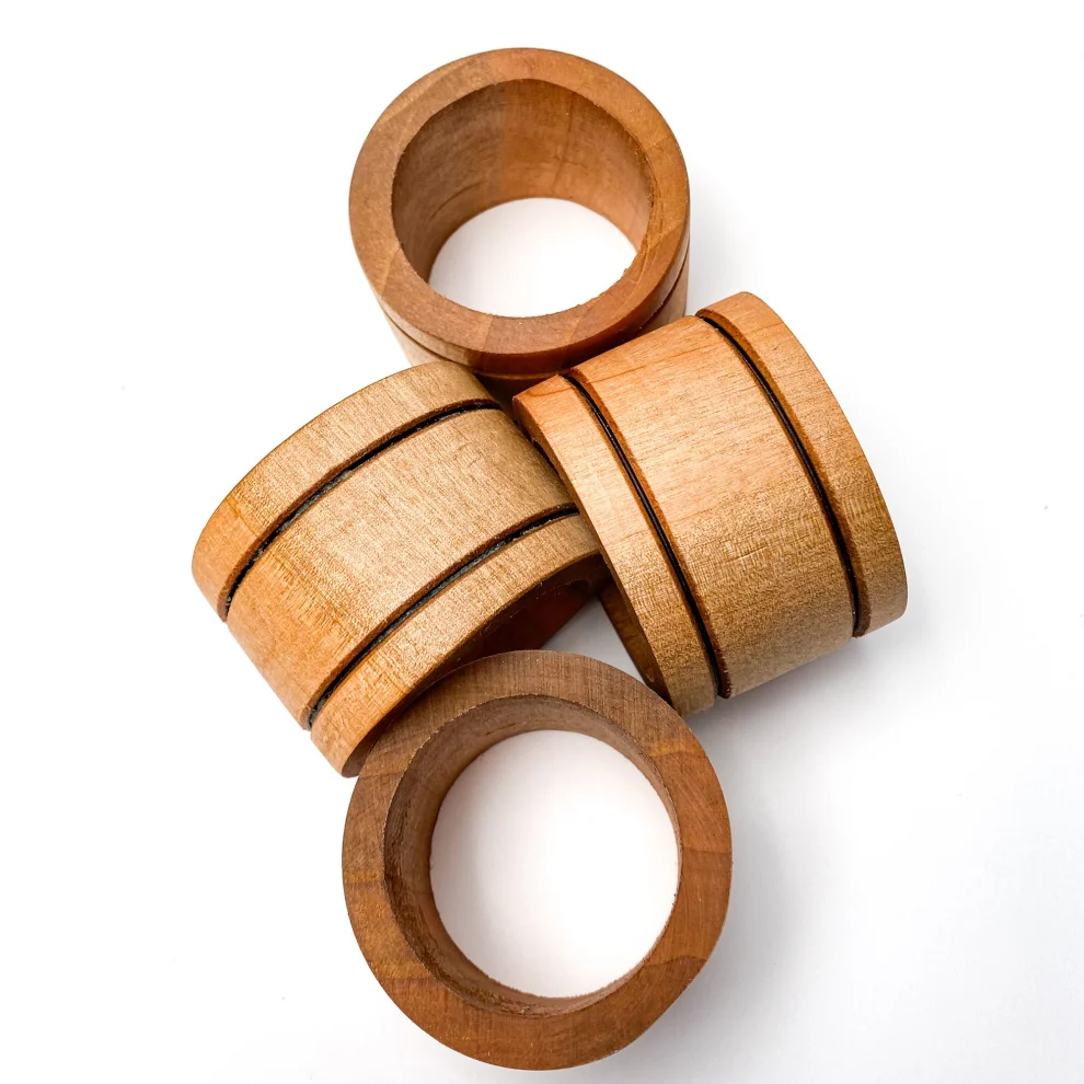 No8 Atölye - Wooden Napkin Ring Set Of 4 -ıv
