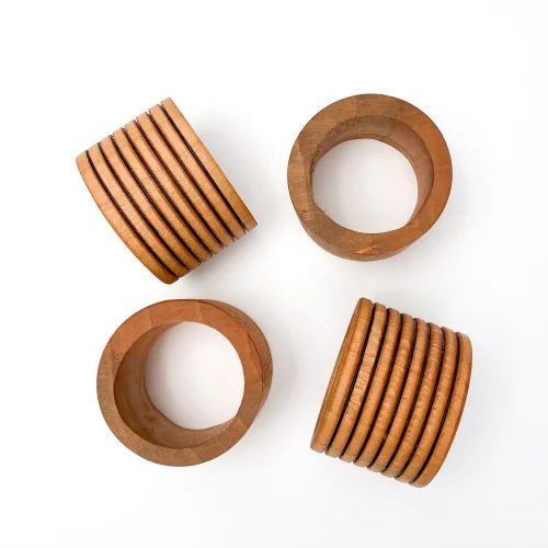 No8 Atölye - Wooden Napkin Ring Set Of 4 - V