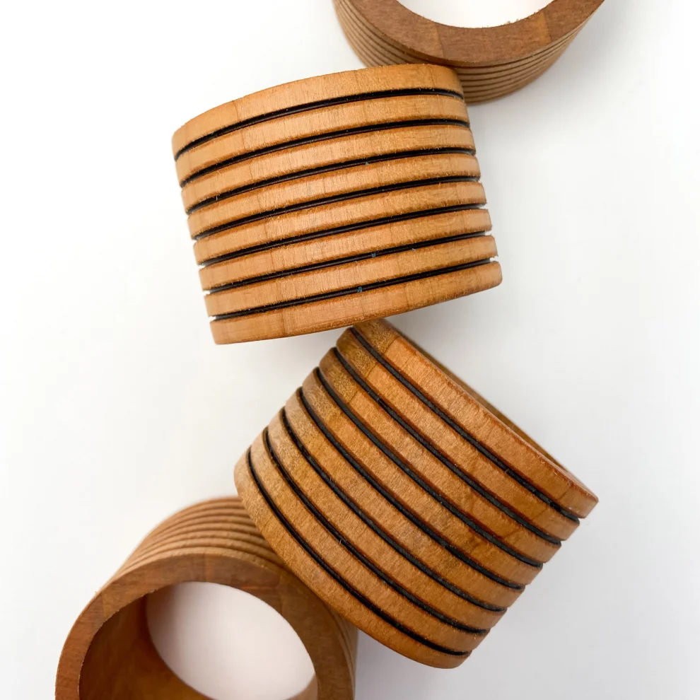 No8 Atölye - Wooden Napkin Ring Set Of 4 - V