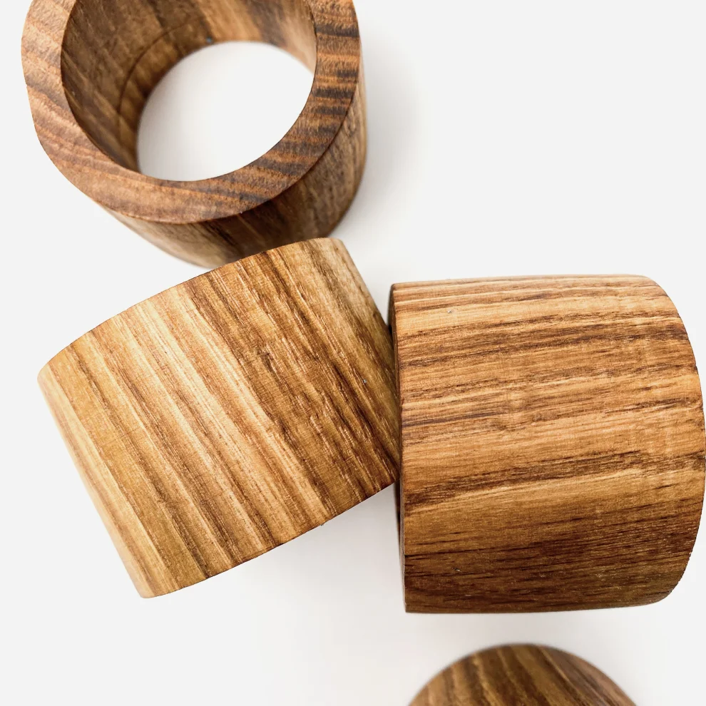 No8 Atölye - Wooden Napkin Ring Set Of 4 - Ill