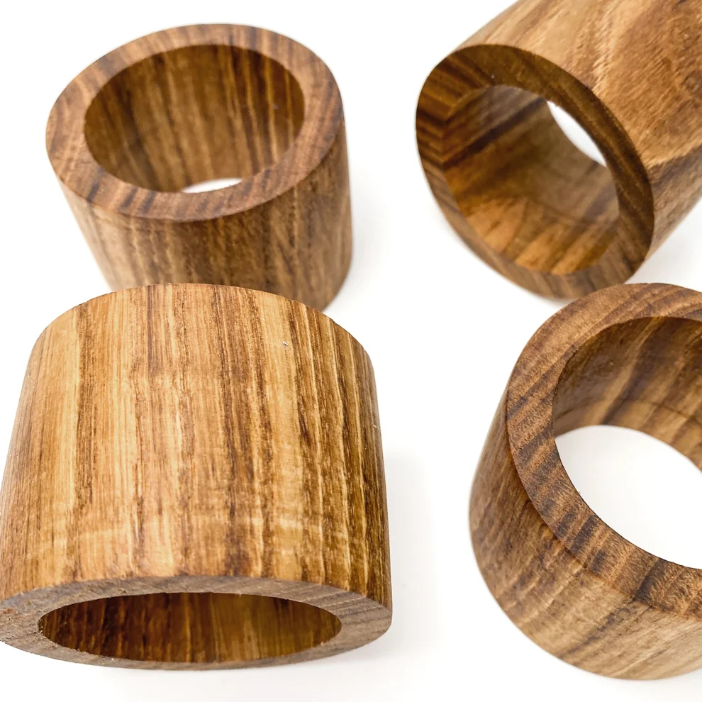 No8 Atölye - Wooden Napkin Ring Set Of 4 - Ill