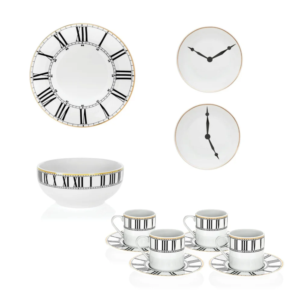 ZM Decor - Clock, Plate & Tea Coffee Set 16 Pieces (persons 4)