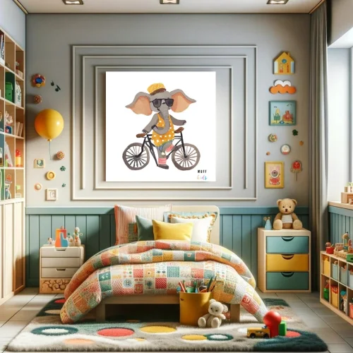 Muff Kids - Free Friends Elephant Ride A Bike No:1 Art Print Poster