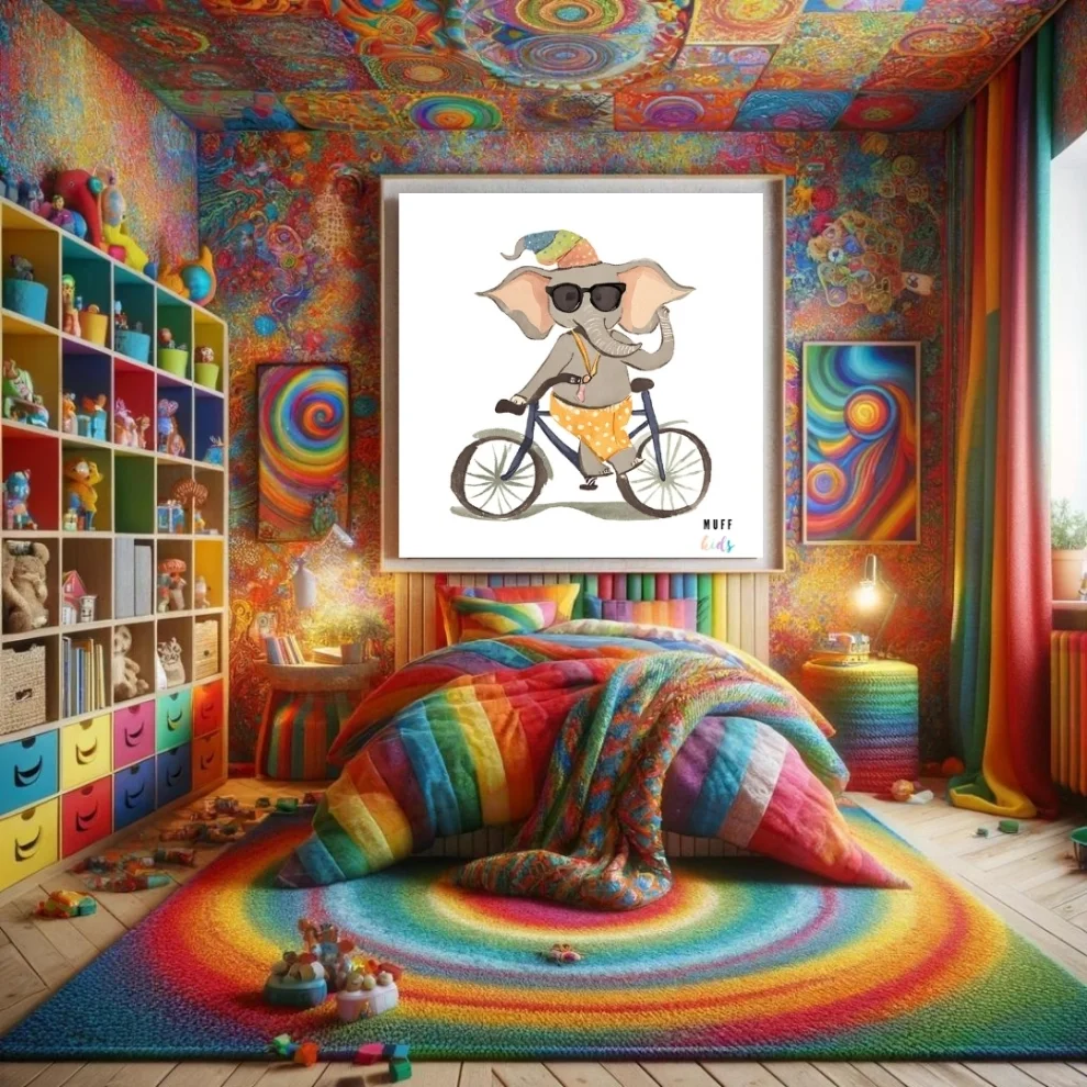 Muff Kids - Free Friends Elephant Ride A Bike No:2 Art Print Poster