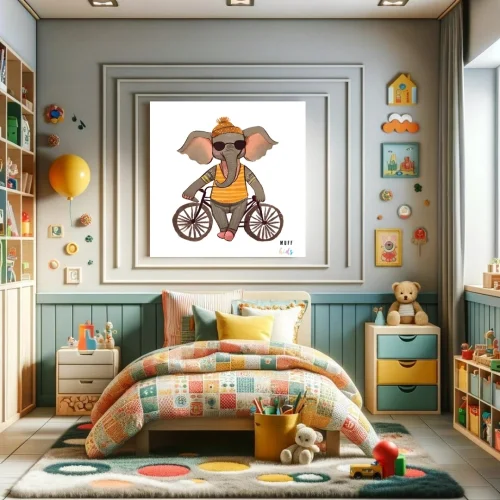 Muff Kids - Free Friends Elephant Ride A Bike No:3 Art Print Poster