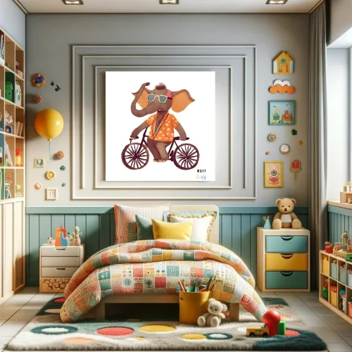 Muff Kids - Free Friends Elephant Ride A Bike No:4 Art Print Poster
