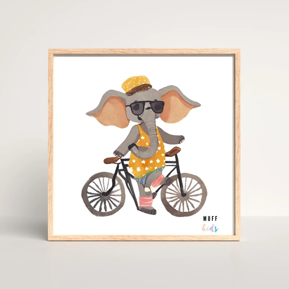 Muff Kids - Free Friends Elephant Ride A Bike No:1 Art Print Poster