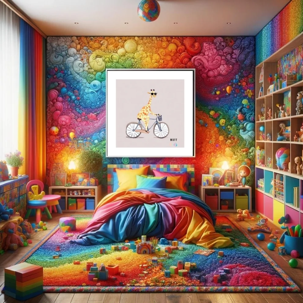 Muff Kids - Free Friends Giraffe Ride A Bike No:2 Art Print Poster
