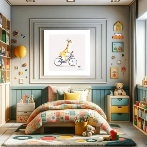 Muff Kids - Free Friends Giraffe Ride A Bike No:4 Art Print Poster