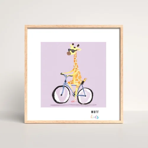 Muff Kids - Free Friends Giraffe Ride A Bike No:3 Art Print Poster