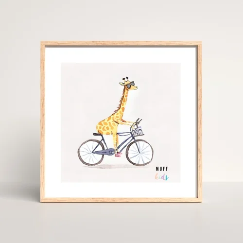 Muff Kids - Free Friends Giraffe Ride A Bike No:4 Art Print Poster