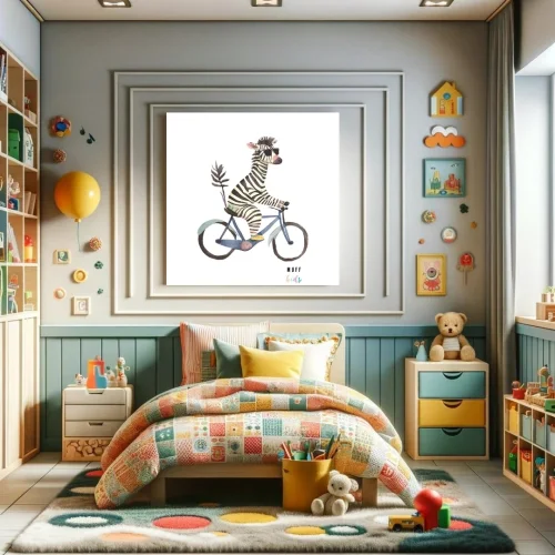 Muff Kids - Free Friends Zebra Ride A Bike No:1 Art Print Poster