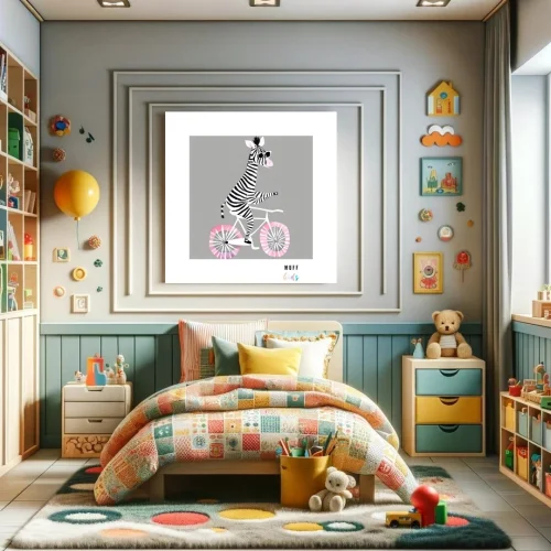 Muff Kids - Free Friends Zebra Ride A Bike No:2 Art Print Poster