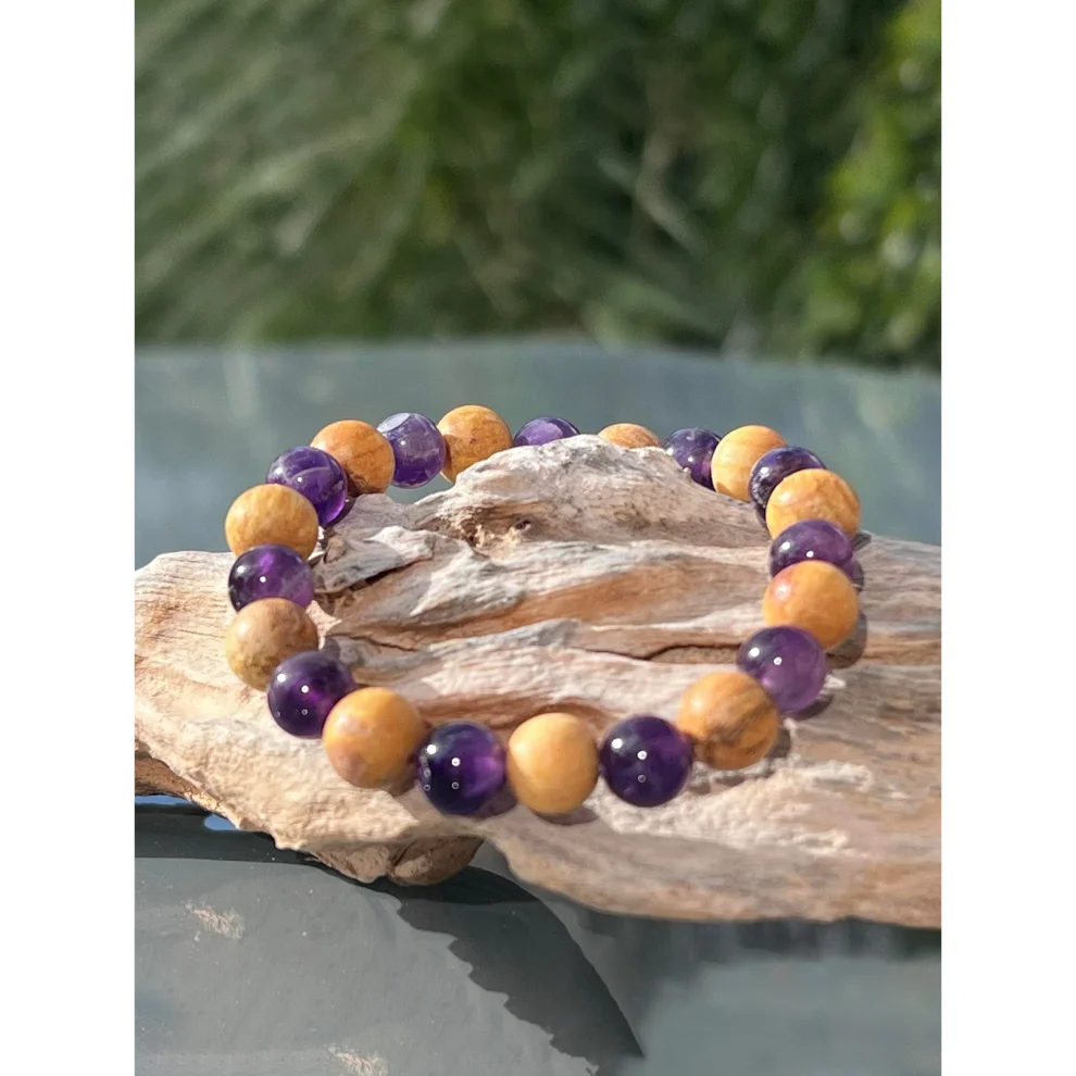 Miebox Rituals - Palo Santo Amethyst Bracelet 100% Natural Palo Santo Spiritual And Energetic Power Combination Bracelet