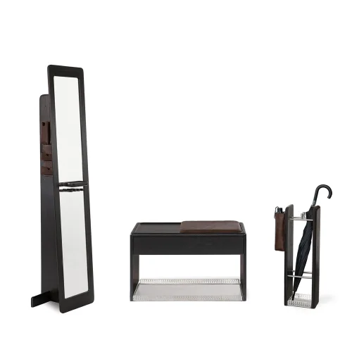 ANANAS - Hall Oak Mirror, Bench, Umbrella Holder Set