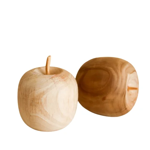 Beige & Stone - Wooden Apple Decorative Trinket Object