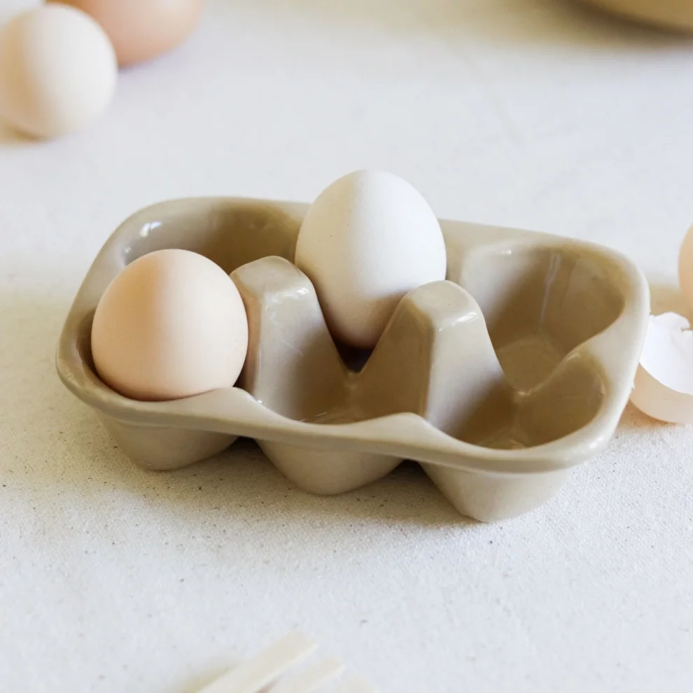 Beige & Stone - Ceramic Ovary Storage Serving Container