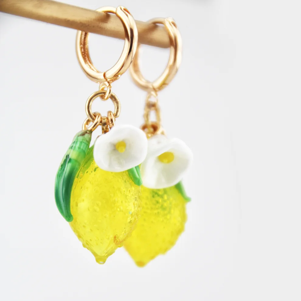 Hande Erbuk Glass - Lampwork Glass Lemon Earrings