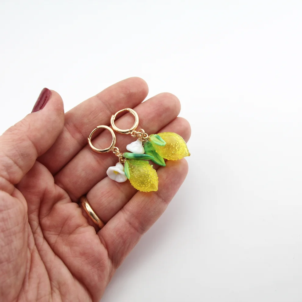 Hande Erbuk Glass - Lampwork Glass Lemon Earrings