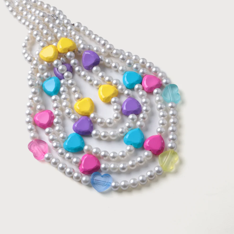 HOELO - Yellow Heart Pearl Beaded Necklace