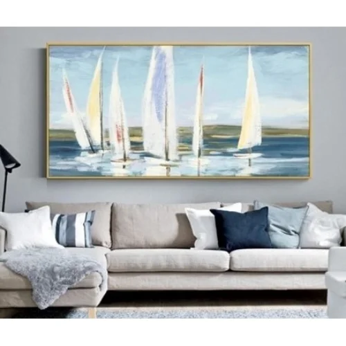 Home in Joy - Deniz Yelkenli Modern El Yapımı Yağlı Boya Tablo 105cmx70cm
