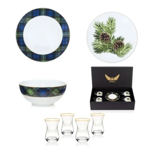 ZM Decor - Plaid Plate & Tea Coffee Set 20 Pieces (persons 4)