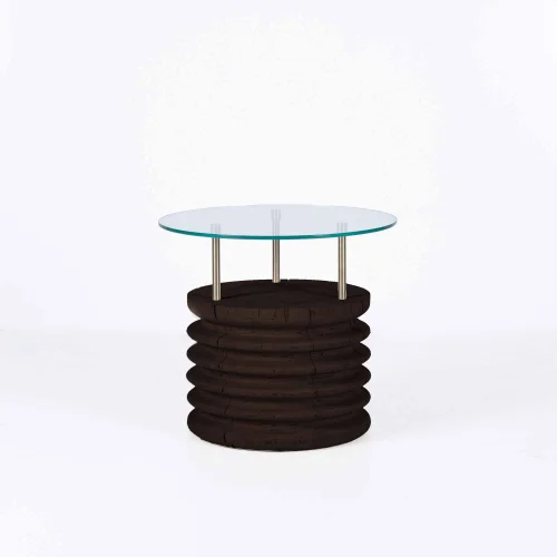 ANANAS - Sofra Glass Top Solid Cedar Side Table / Short