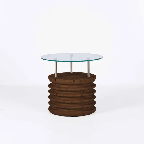 ANANAS - Sofra Glass Top Solid Cedar Side Table / Short