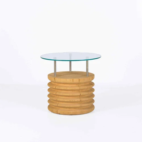 ANANAS - Sofra Glass Top Solid Cedar Side Table / Short