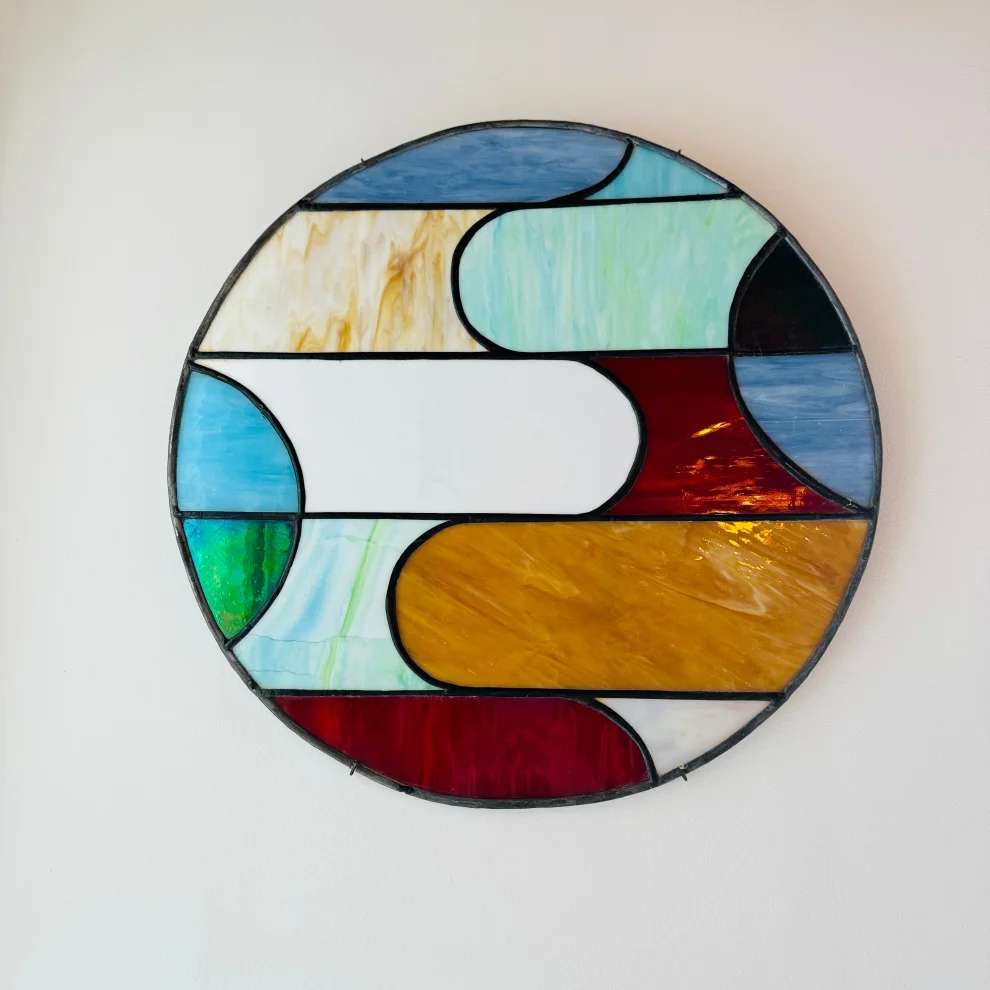 Maja Stained Glass & Mosaic - Geometric Bauhaus Stained Glass Panel