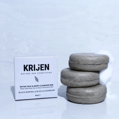 Krijen - Detox Etkili Siyah Mineral & Kara Mürver Yüz Ve Vücut Temizleme Barı 95 Gr