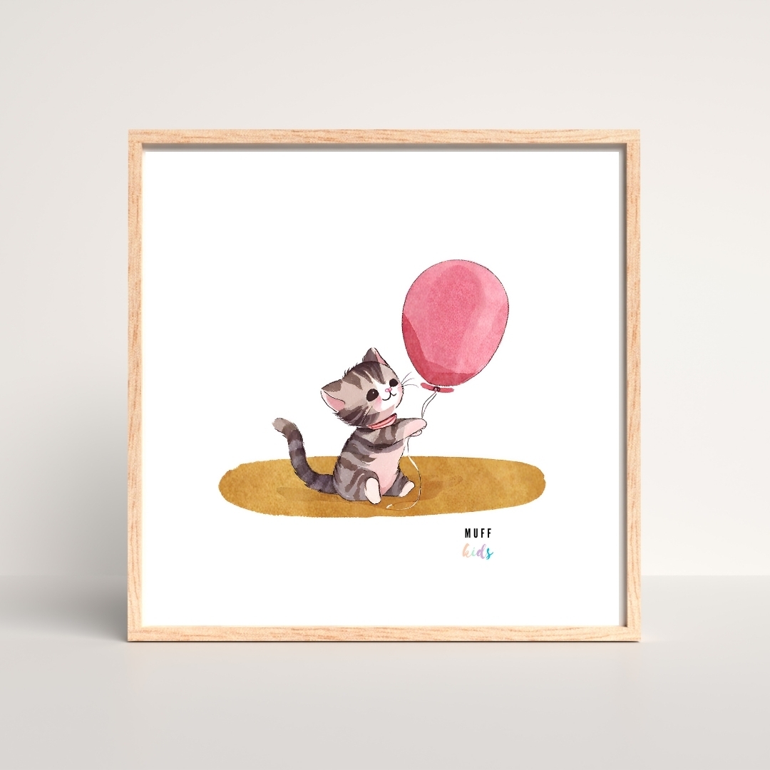 Free Friends Balloon Cat Art Print Çocuk Odası Poster No:1