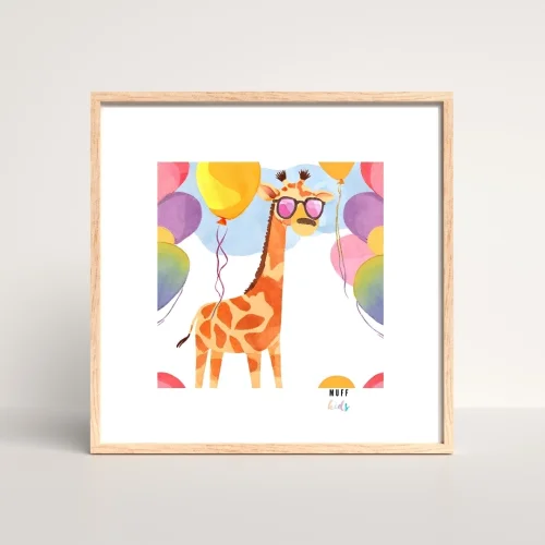 Muff Kids - Free Friends Balloon Giraffe Art Print Poster No:2
