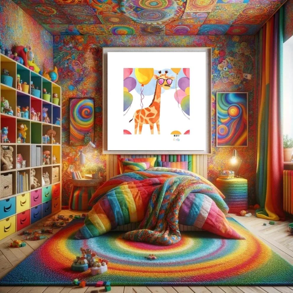 Muff Kids - Free Friends Balloon Giraffe Art Print Poster No:2