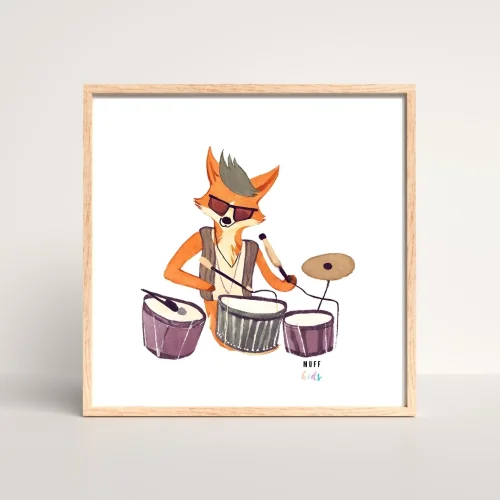 Muff Kids - Free Friends Drum Fox Art Print Poster No:1