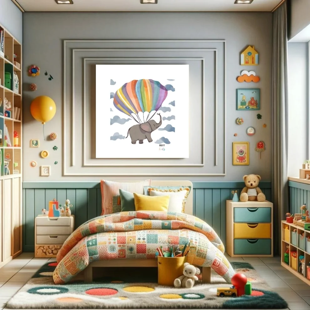 Muff Kids - Free Friends Flying Elephant Art Print Poster No:1