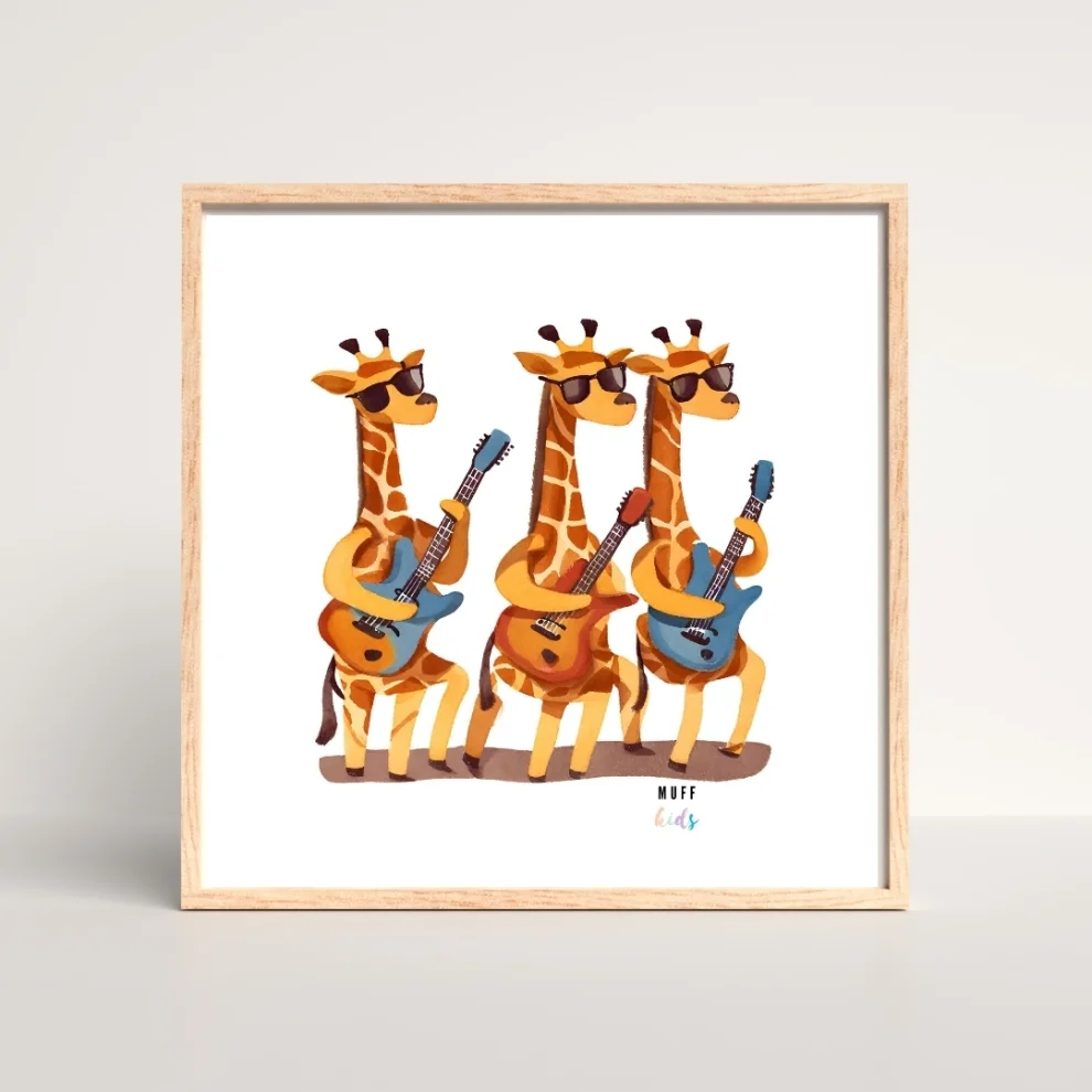 Muff Kids - Free Friends Musician Giraffes Art Print Poster No:2