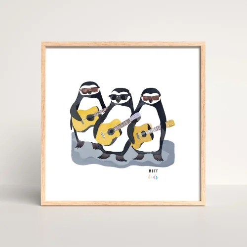Muff Kids - Free Friends Musician Penguins Art Print Poster No:1