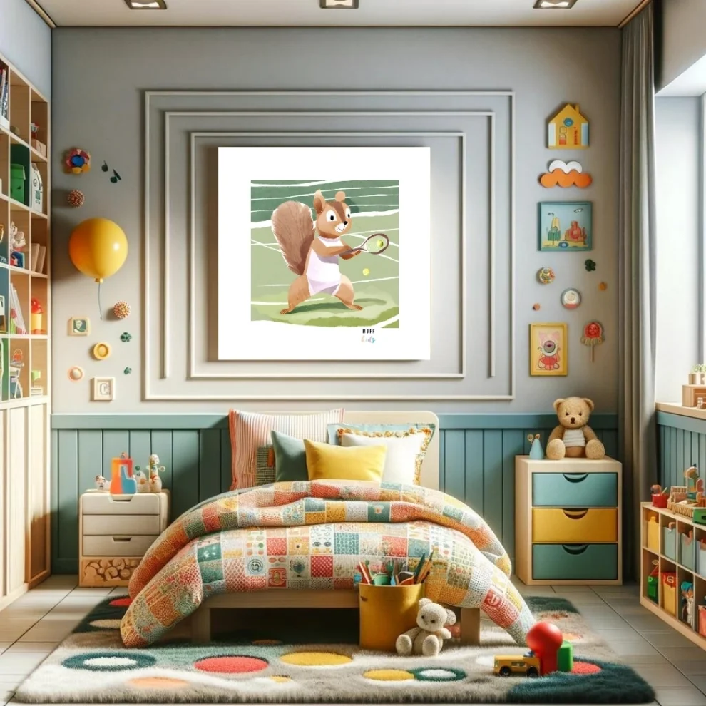 Muff Kids - Free Friends Squirrel Play Tennis Art Print Poster No:1