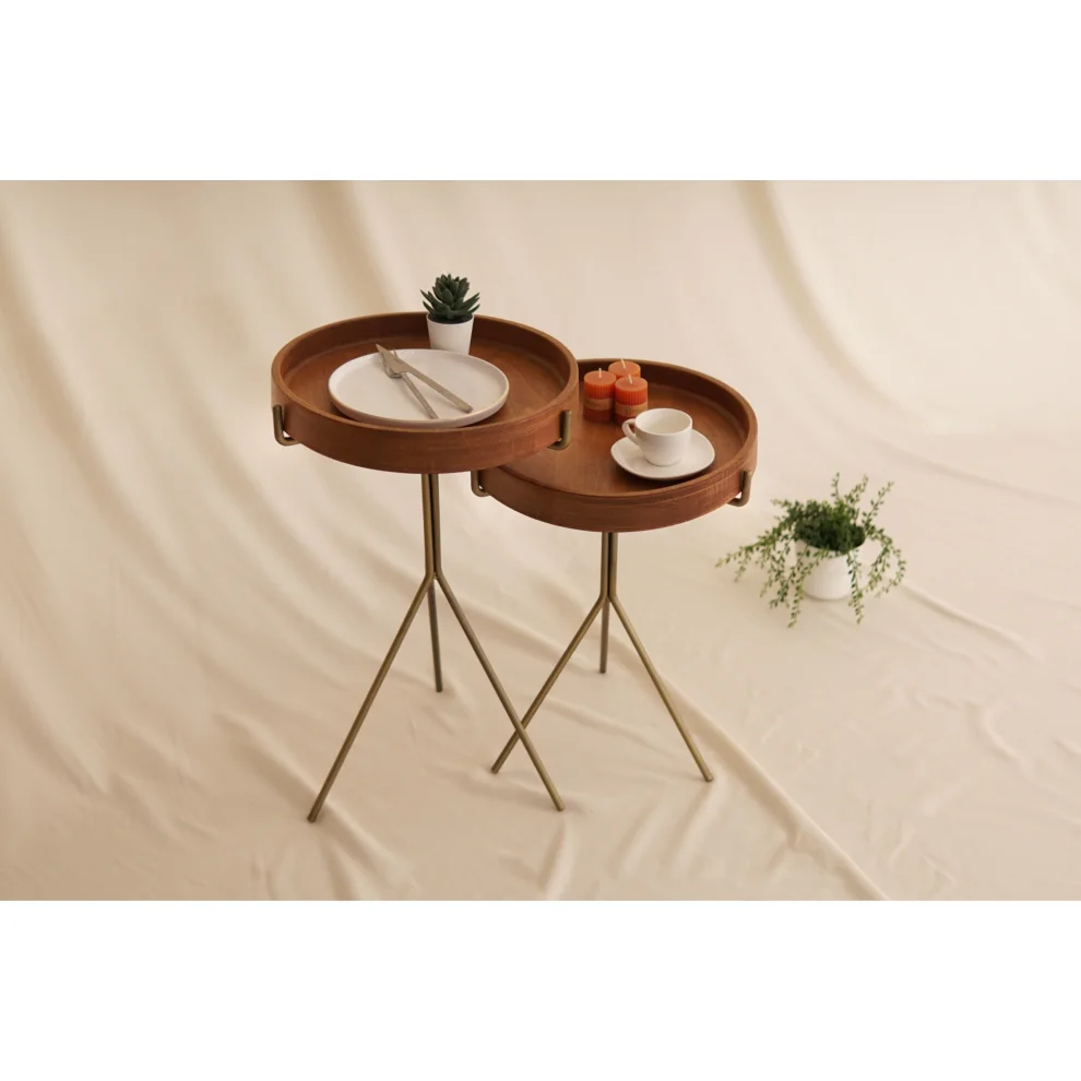 Mars Fabrika - Coffee Table Set With Metal Legs And Wooden Plate