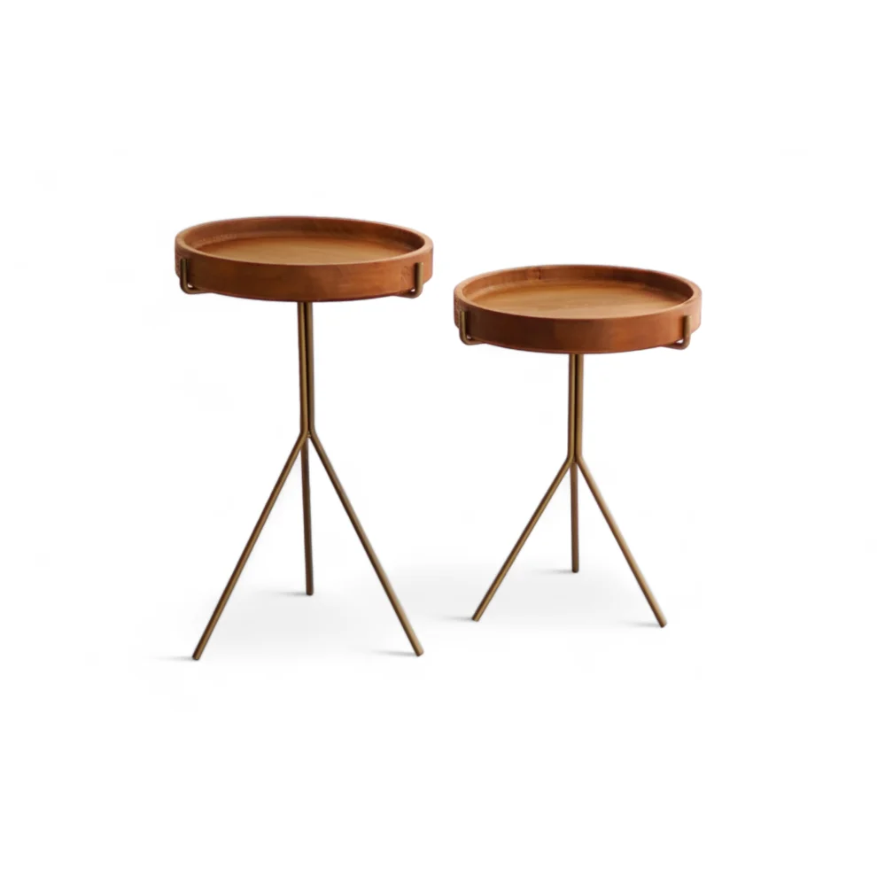 Mars Fabrika - Coffee Table Set With Metal Legs And Wooden Plate