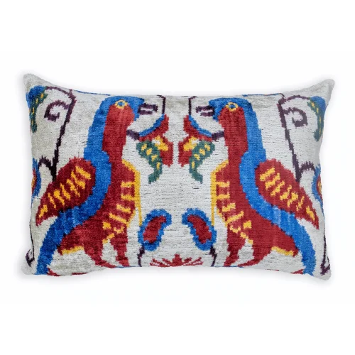 Soho Antiq - Navid Parrot Figured Hand-woven Velvet Ikat Pillow 60x40 Cm