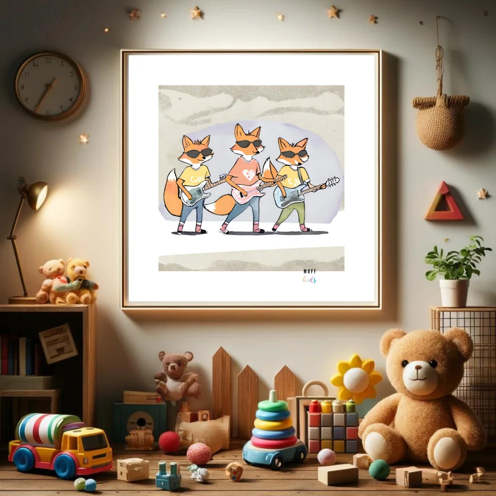 Muff Kids - The Indie Rock Band Of Foxes No:1 Art Print Poster