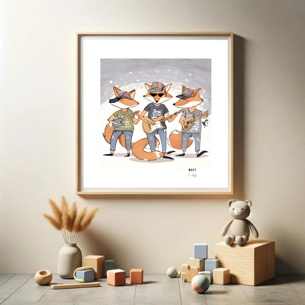 Muff Kids - The Indie Rock Band Of Foxes No:2 Art Print Poster