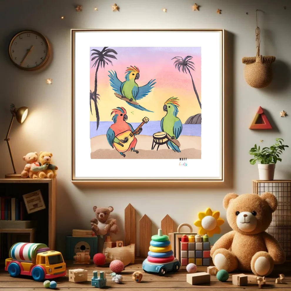 Muff Kids - The Reggae Band Of Parrots No:2 Art Print Poster