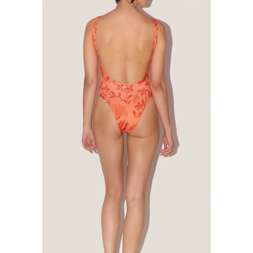 Paume - One-piece Swimsuit In Orange Sunset Pattern