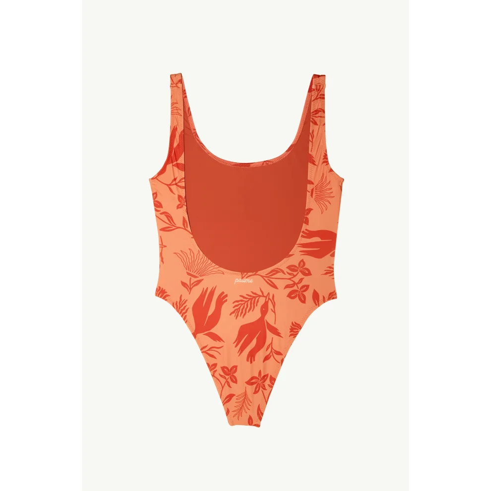 Paume - One-piece Swimsuit In Orange Sunset Pattern