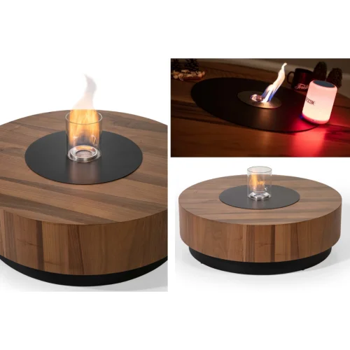 Bekaliving - Fuego Fire Burning Fireplace Wooden Coffee Table Walnut