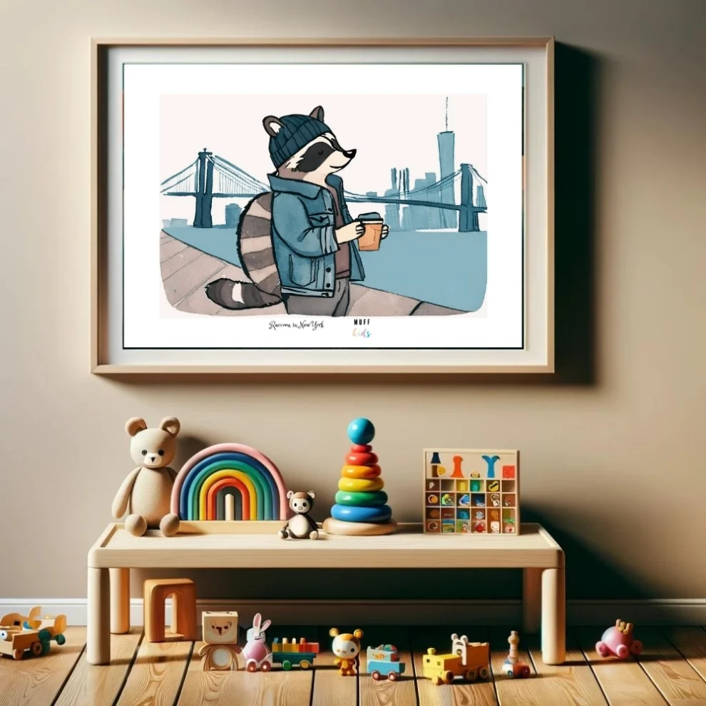 Muff Kids - Raccon In Ny - Travel Edition Art Print For Kids