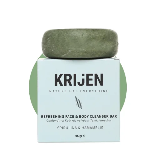 Krijen - Canlandırıcı Etkili Spirulina & Hamamelis Yüz Ve Vücut Temizleme Barı 95 Gr